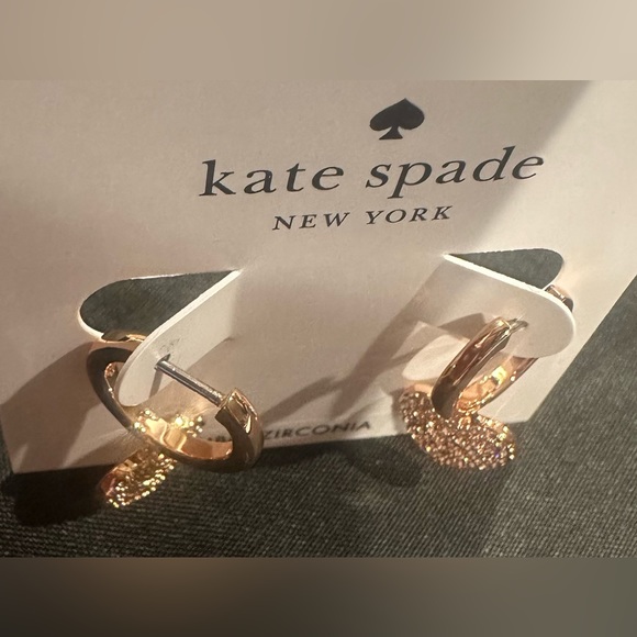 Kate spade earrings- Golden rings with spades hanging full of clear stones-light - Picture 3 of 9